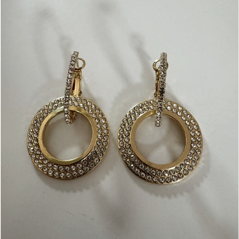 Gold Plated Cubic Zirconia Double Hoop Earrings
